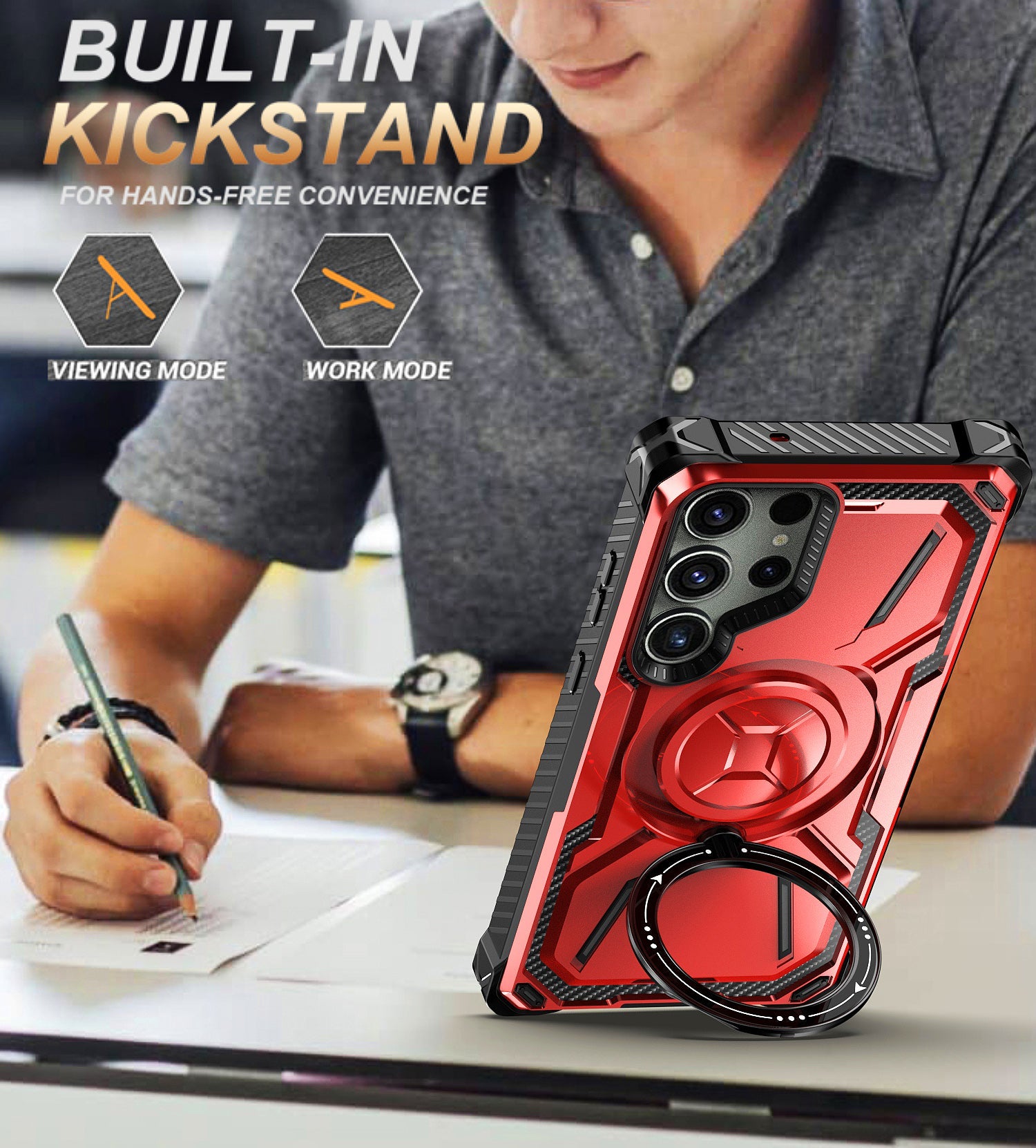 MagSafe-compatible, anti-fingerprint phone case with foldable stand(Samsung Galaxy S23 Ultra)