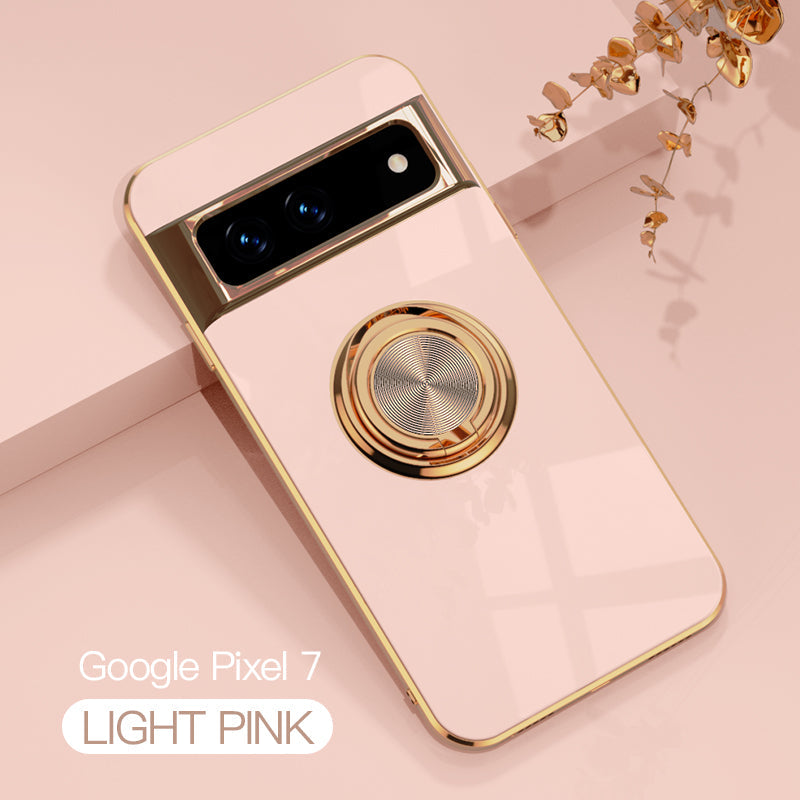 Magnetic TPU + PC Protective Case with 6D Electroplated Solid Color Ring and Magnetic Precision Cutouts(Google Pixel 7/7pro)